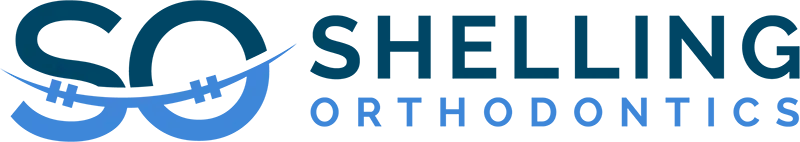 Shelling Orthodontics logo with blue lettering and circular design element.